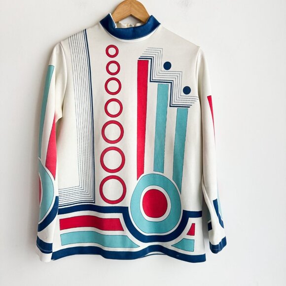 Vintage Geometric Print Colourful Long Sleeve Top M/L - Picture 1 of 4